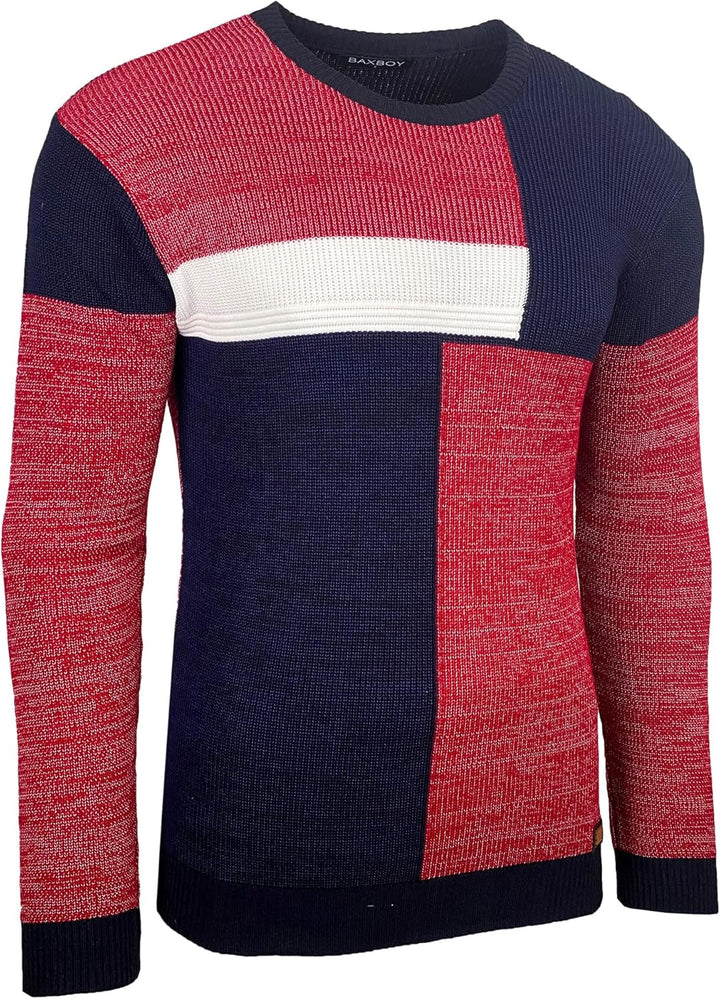 Baxboy Herren Pullover Slim Fit Rundhals Strick-Pullover Rundkragen Moderner Männer schwarzer Pulli