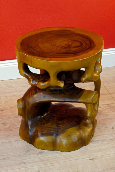 Kinaree Teak Beistelltisch Bonsai - 40cm Blumenhocker - Suar Holz Hocker in 2 Varianten Kolonial, Ko