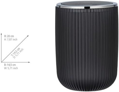 WENKO Schwingdeckeleimer Mod. Agropoli S Grau, 2 Liter, Badezimmer-Mülleimer mit Deckel, Abfalleimer