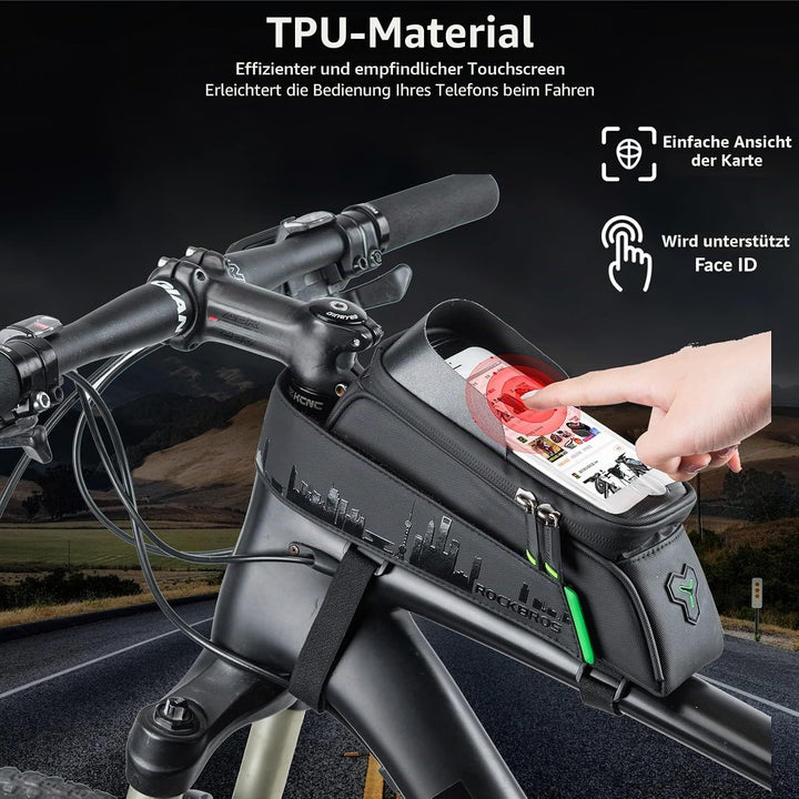 ROCKBROS Rahmentasche für Fahrrad, Telefonhalterung für Lenker, Rennrad, Aufbewahrungstasche, 2 in 1