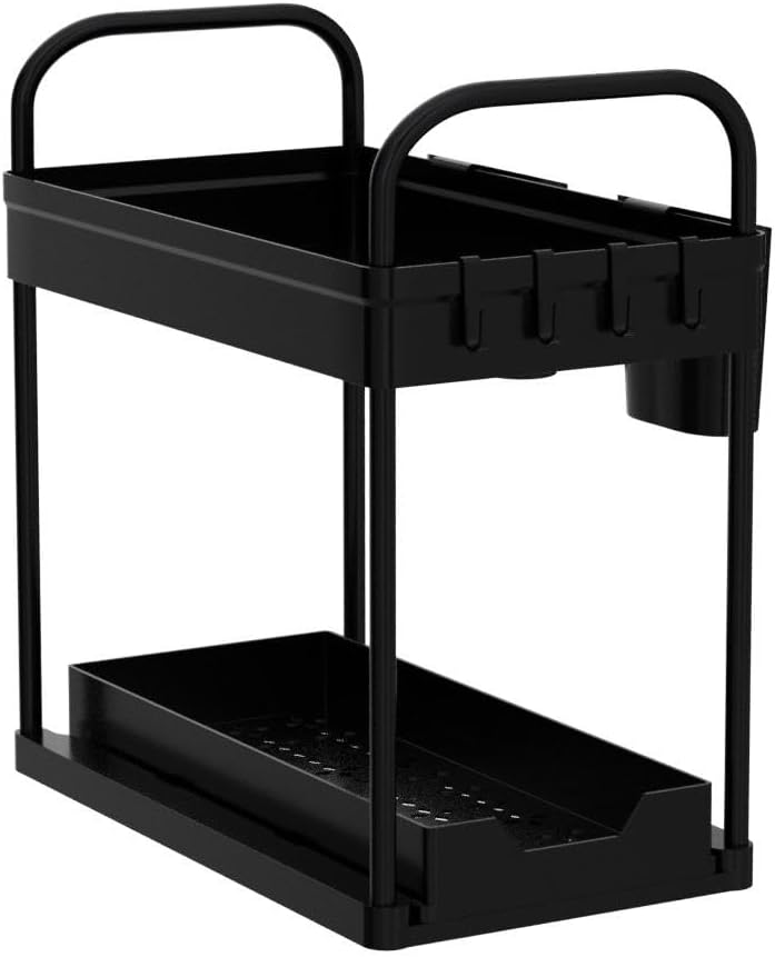 GEMWON Küchen Organizer, 2 Etagen Unter Waschbecken Regal mit 4 Haken &2 Tassen, Spülschrank Organiz