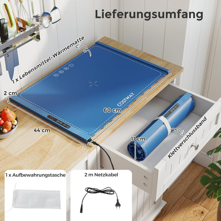 COSTWAY Elektrische Wärmematte Silikon für Lebensmittel, Rollbare Warmhalteplatte, Speisewärmer mit