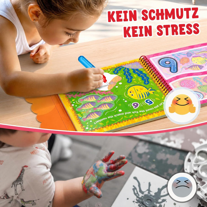 JoyCat Zahlen Aquarell-Reveal-Set, Malen mit Wasser | Wiederverwendbares Malbuch mit 14 Aktivitätsse