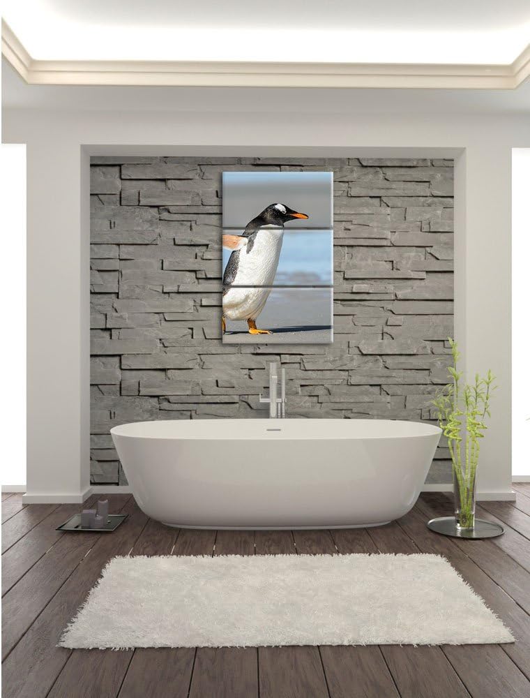 Pinguin am Strand 3-Teiler Leinwandbild 120x80 Bild auf Leinwand