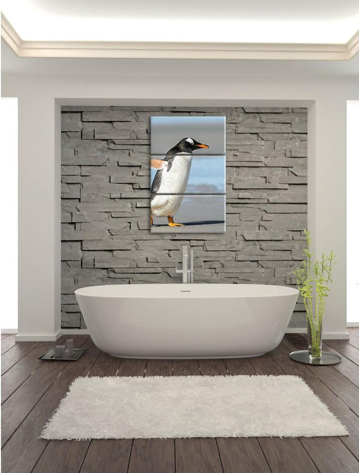 Pinguin am Strand 3-Teiler Leinwandbild 120x80 Bild auf Leinwand