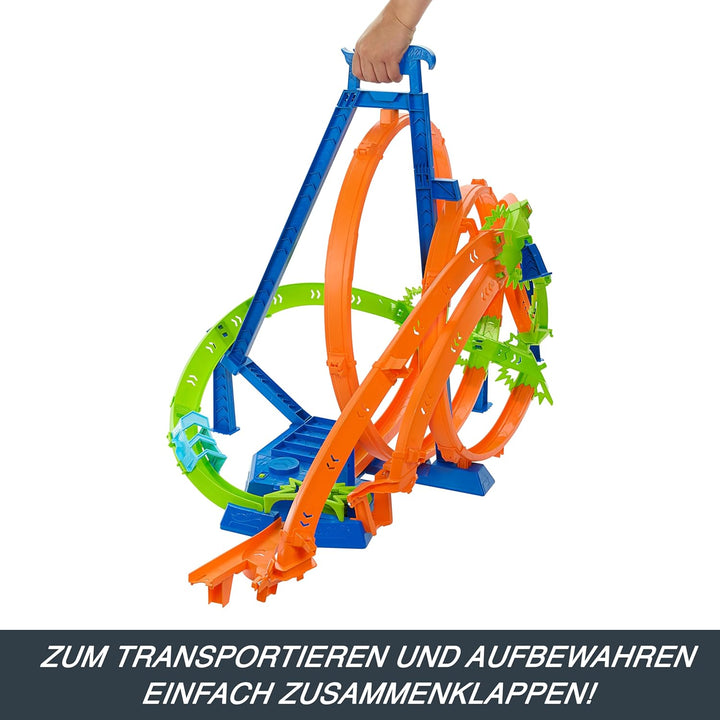Hot Wheels Track Set, Episches Crash-Rennen mit 5 Crash-Zonen, motorisiertem Beschleuniger und 1 Aut