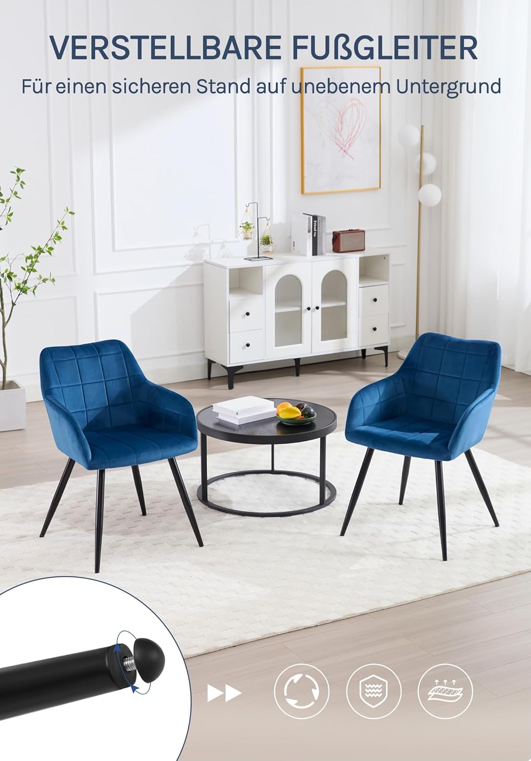 WOLTU Esszimmerstühle 2er Set Esszimmerstuhl Küchenstuhl Polsterstuhl Design Stuhl mit Armlehnen, mi