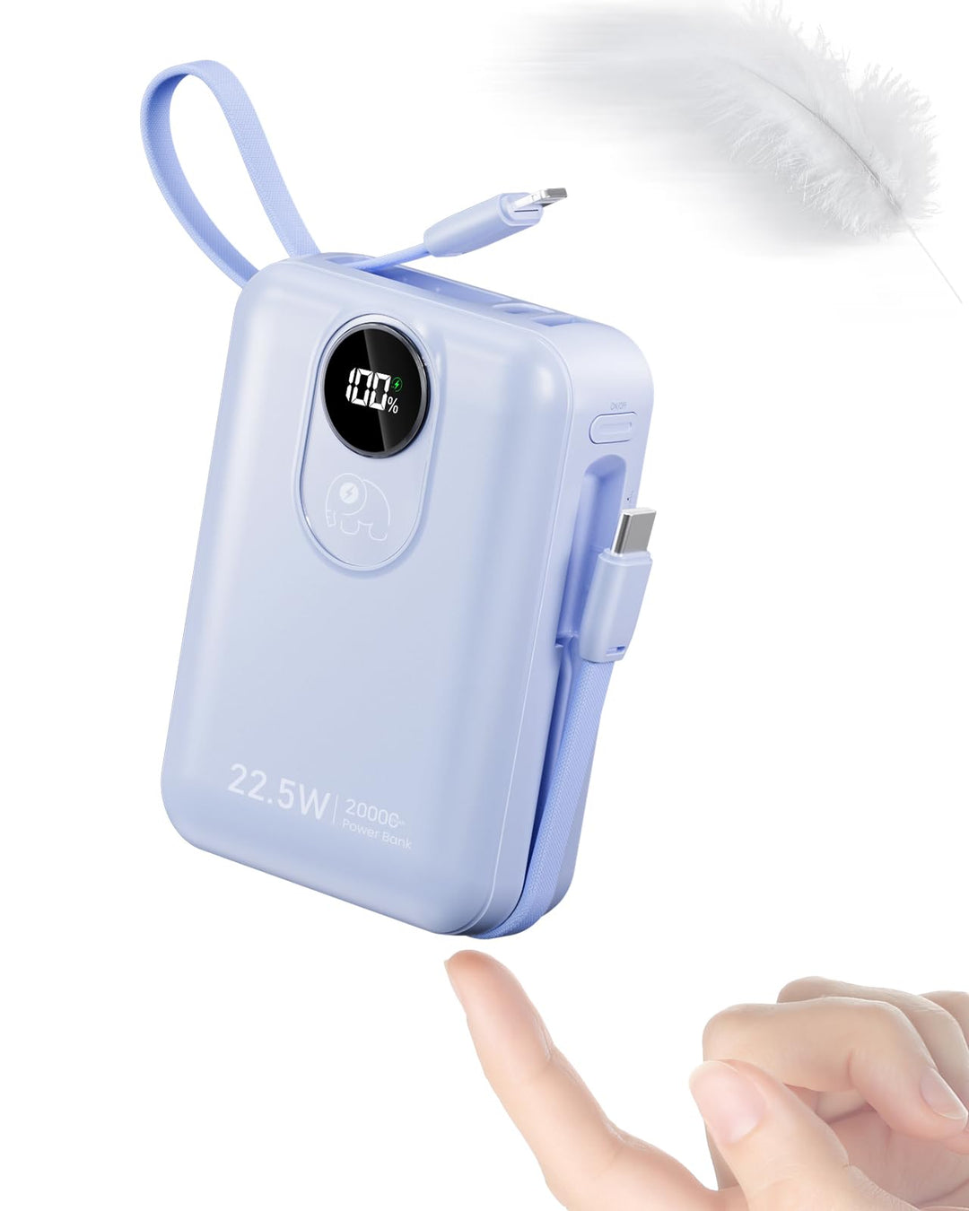 20000mAh Power Bank mit integriertem Kabel: 22.5W Schnell Aufladende Externe Batterie für Handy, USB