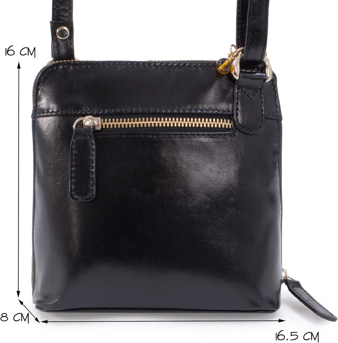 Catwalk Collection Handbags - Leder - Klien Umhängetasche/Schultertasche - LENA S Schwarz Gold, S Sc