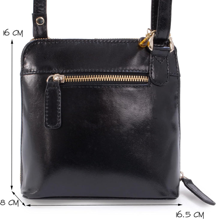 Catwalk Collection Handbags - Leder - Klien Umhängetasche/Schultertasche - LENA S Schwarz Gold, S Sc