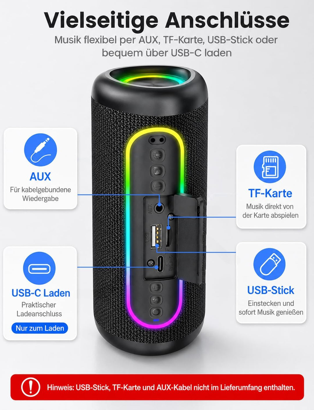 UOHHBOE 30W Bluetooth Lautsprecher Tragbarer Musikbox Bluetooth 5.4 Dual Stereo & TWS 30 Std Akku RG