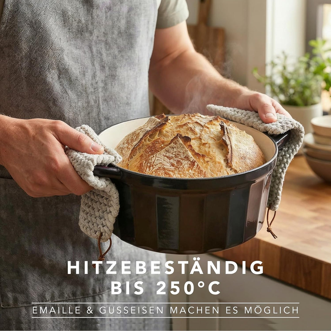 Römertopf Bräter Emaille Gusseisen Topf Schmortopf 24 cm Deckel, Anthrazit Anthrazit 24 cm, Anthrazi