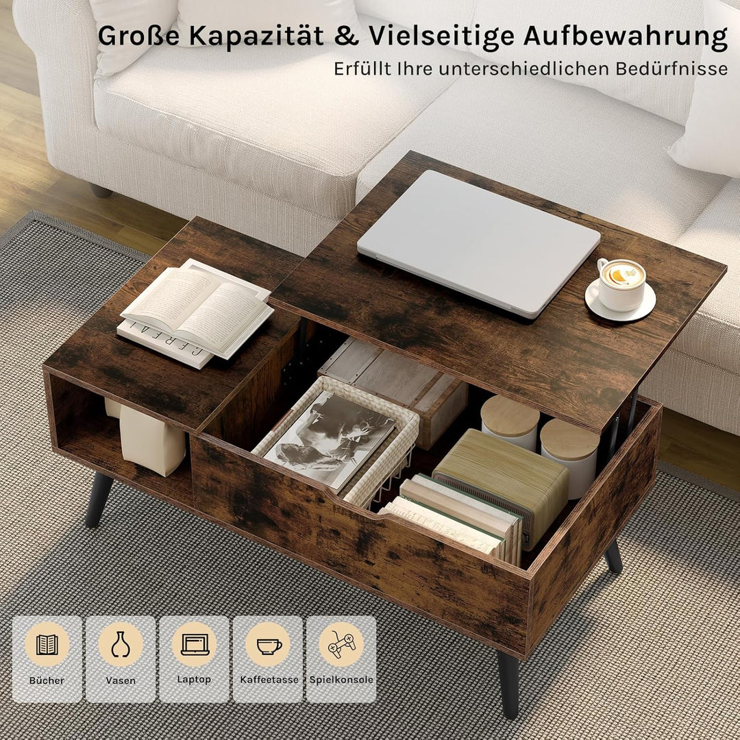 WOLTU Couchtisch höhenverstellbar, Wohnzimmertisch mit Stauraum, Kaffeetisch Beistelltisch Sofatisch