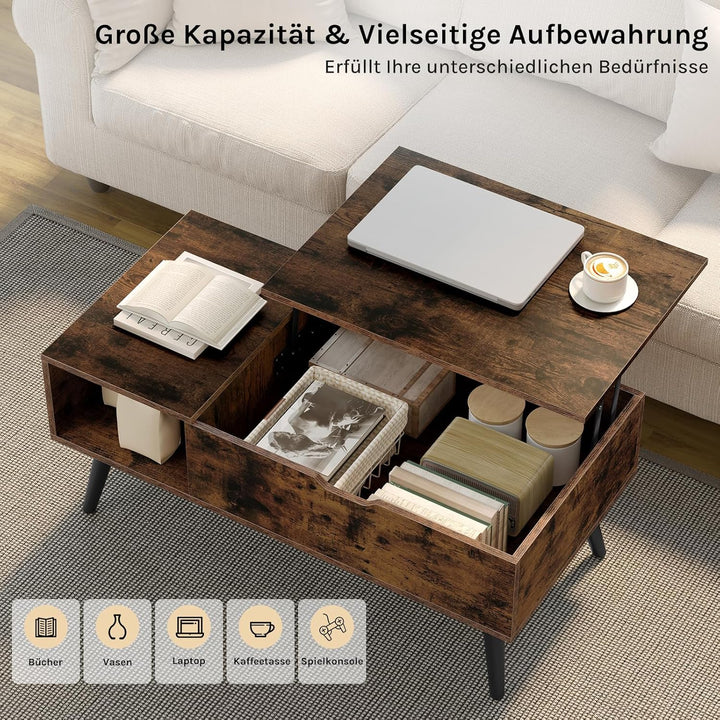 WOLTU Couchtisch höhenverstellbar, Wohnzimmertisch mit Stauraum, Kaffeetisch Beistelltisch Sofatisch