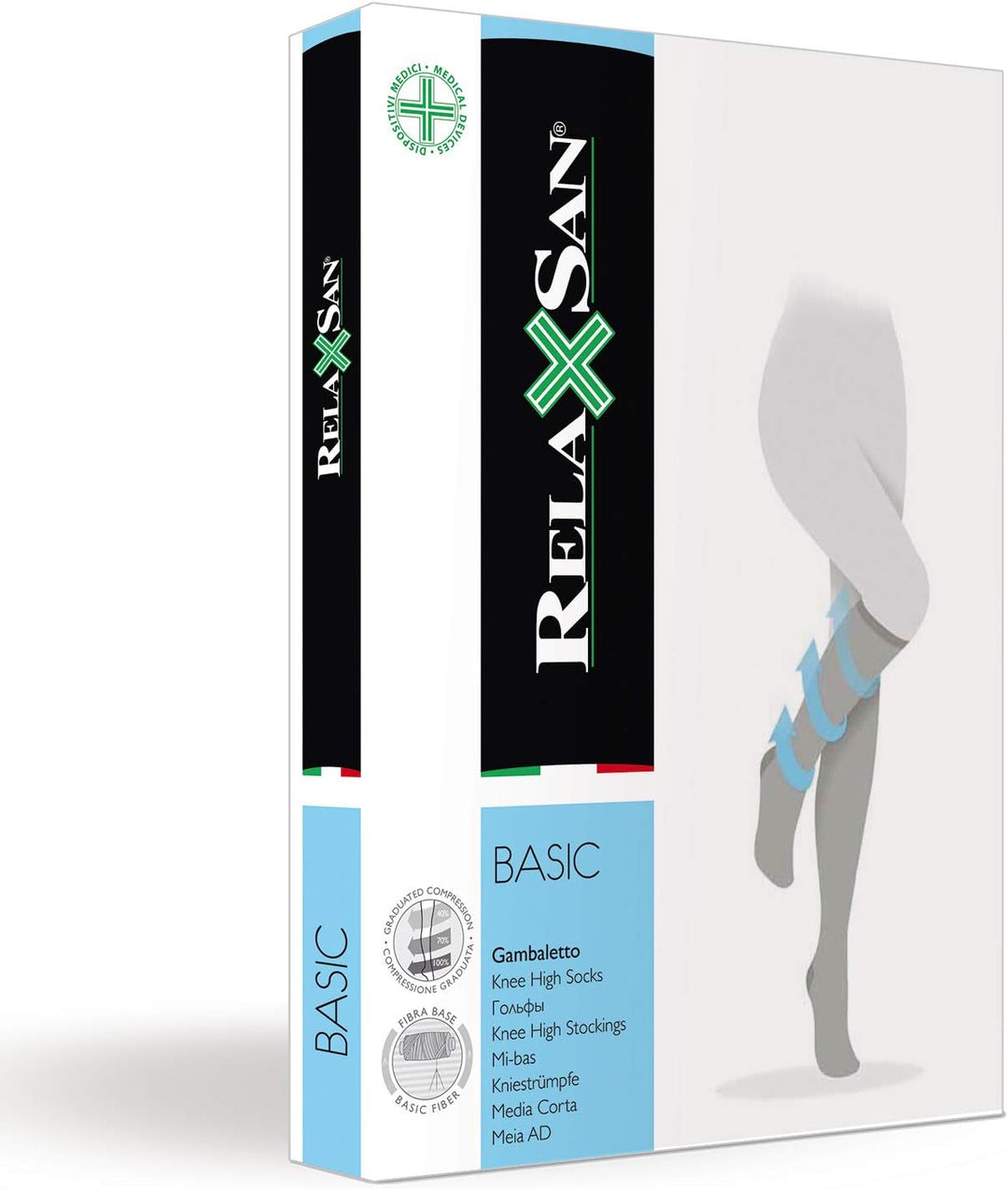 Relaxsan Basic 850A (2 Paare - Schwarz, Gr.2) Kniestrümpfe abgestufter Kompression 140 Den 18-22 mmH