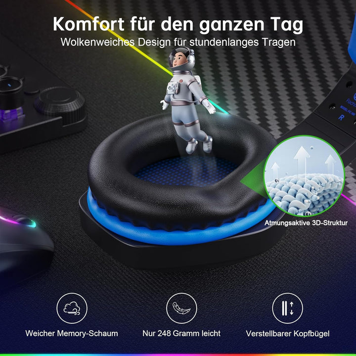 Fachixy FC100 Headset mit Mikrofon, 2,4G Wireless Gaming Headset für PS5, PS4, PC, Switch, Mac, Surr