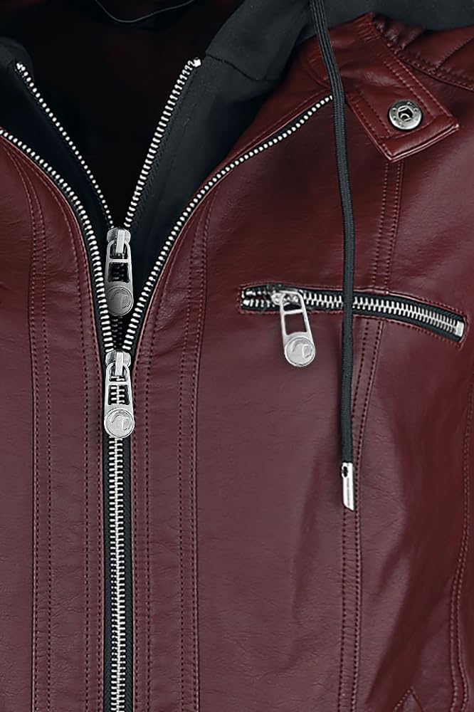 Black Premium by EMP Damen rote Kunstlederjacke mit Kapuze L dunkelrot, L dunkelrot