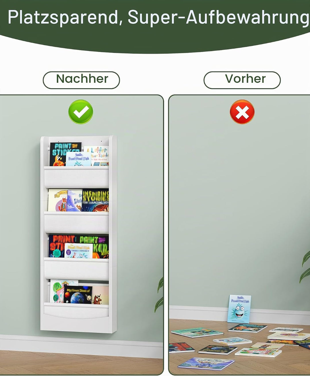 CHOEZON Kompaktes Bücherregal Kinder, 4-stufiges Regal, Montessori Kinderregal, Wandregal, Stoff-Org
