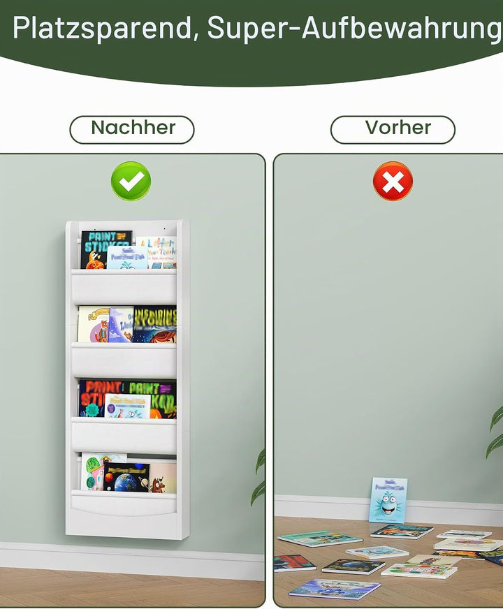 CHOEZON Kompaktes Bücherregal Kinder, 4-stufiges Regal, Montessori Kinderregal, Wandregal, Stoff-Org