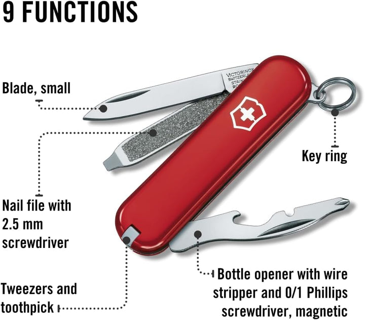 Victorinox Rally, Schweizer Taschenmesser Mini für Schlüsselanhänger, Swiss Army Knife, 9 Funktionen