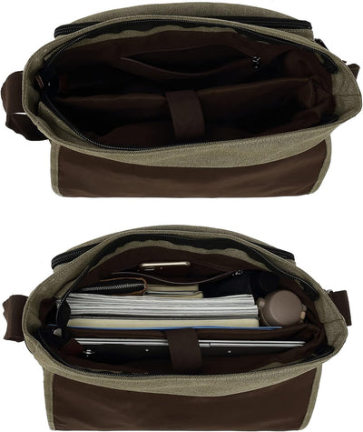 CALIYO Umhängetaschen Herren aus Canvas Schultasche Queformat A4 Laptoptasche für 15,6 Zoll Laptop A