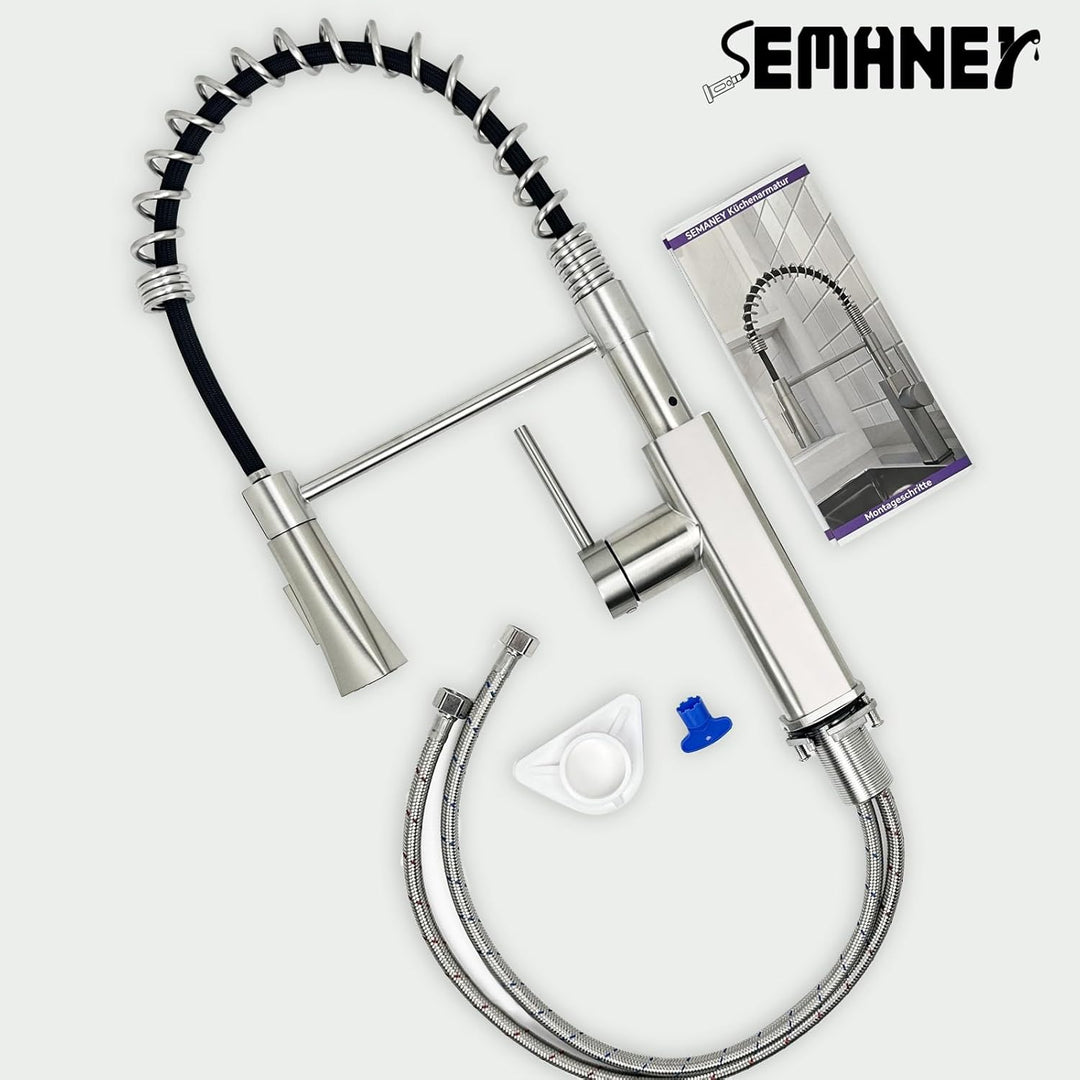 Wasserhahn Küche, SEMANEY Hochdruck Küchenarmatur Ausziehbar, Armatur Küche mit Brause 2 Strahlarten