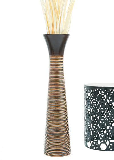 Leewadee Grosse Bodenvase für Dekozweige hohe Standvase Design Holzvase, Holz, 90 cm, braun 90 cm Br