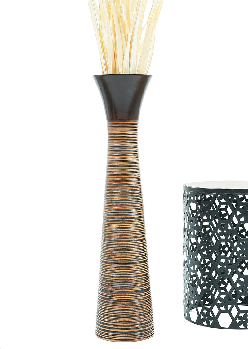 Leewadee Grosse Bodenvase für Dekozweige hohe Standvase Design Holzvase, Holz, 90 cm, braun 90 cm Br