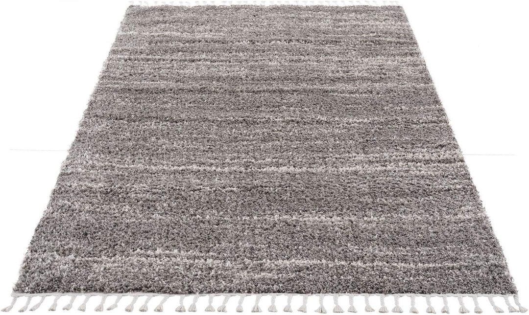Teppich Hochflor Wohnzimmer - Ethno Stil Meliert 80x200 cm Grau Creme - Teppiche mit Fransen, 80/200
