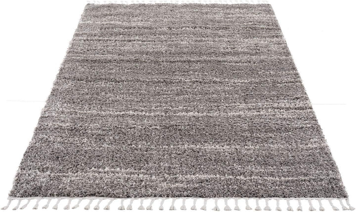 Teppich Hochflor Wohnzimmer - Ethno Stil Meliert 80x200 cm Grau Creme - Teppiche mit Fransen, 80/200