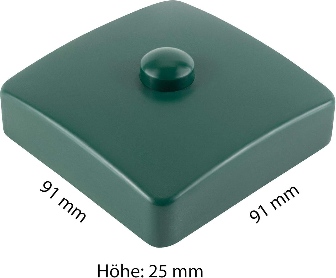 25 x Pfostenkappe eckig 91 x 91 mm grün Kunststoff – wetterfeste Abdeckkappe für Vierkantpfosten, UV