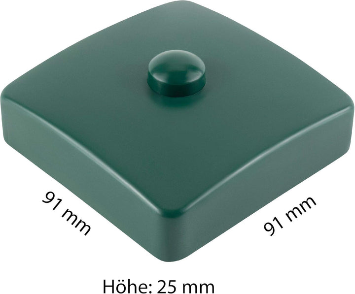 25 x Pfostenkappe eckig 91 x 91 mm grün Kunststoff – wetterfeste Abdeckkappe für Vierkantpfosten, UV