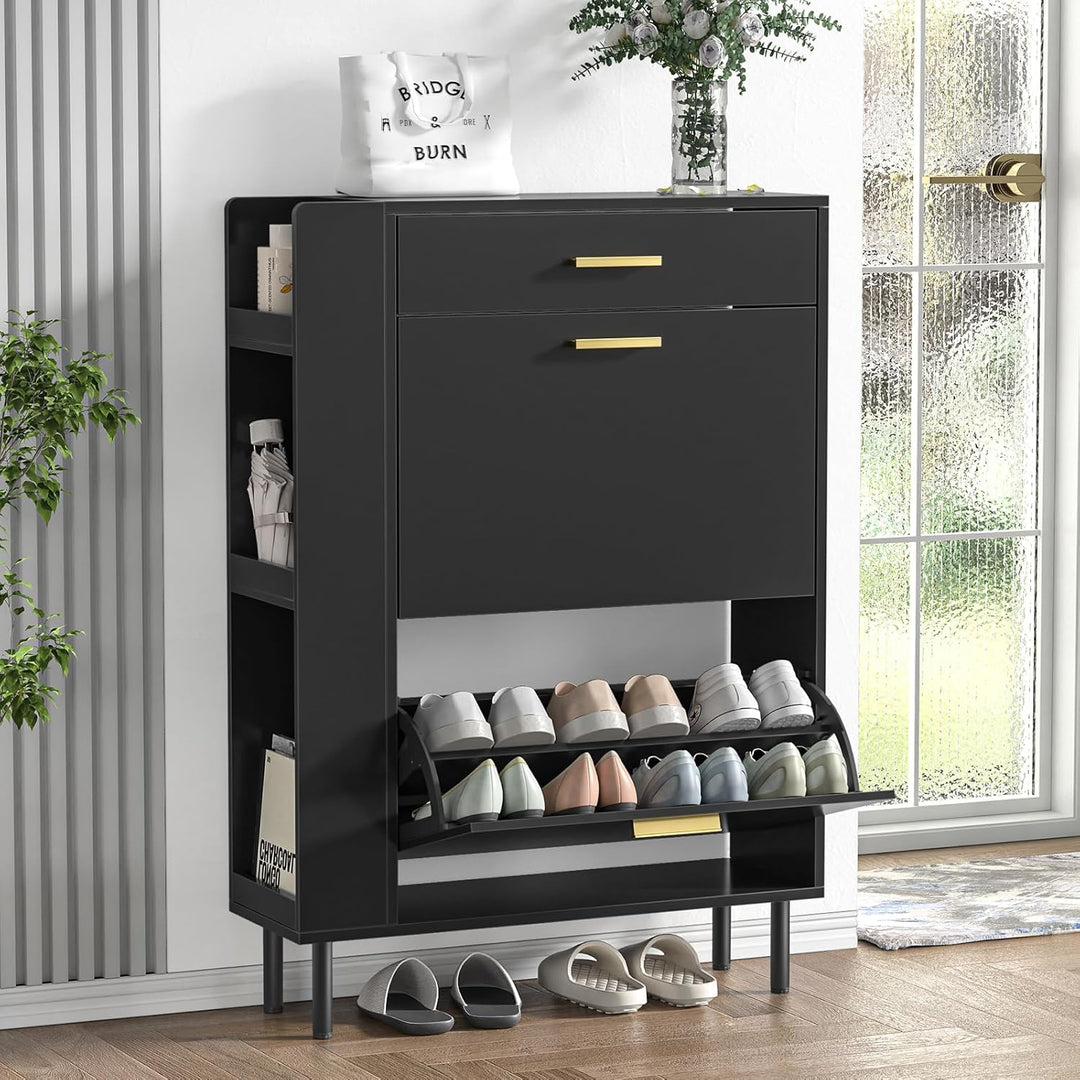 Schuhschrank mit 2 Flip-Schubladen, Schuhkipper, Schuhregal mit Schublade, Schuhaufbewahrung, Trennw