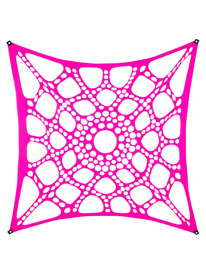 PSYWORK Schwarzlicht Segel Spandex | Neon Spiderweb | Fuchsia | 3 x 3m | UV-aktiv | Leuchtend | Wand