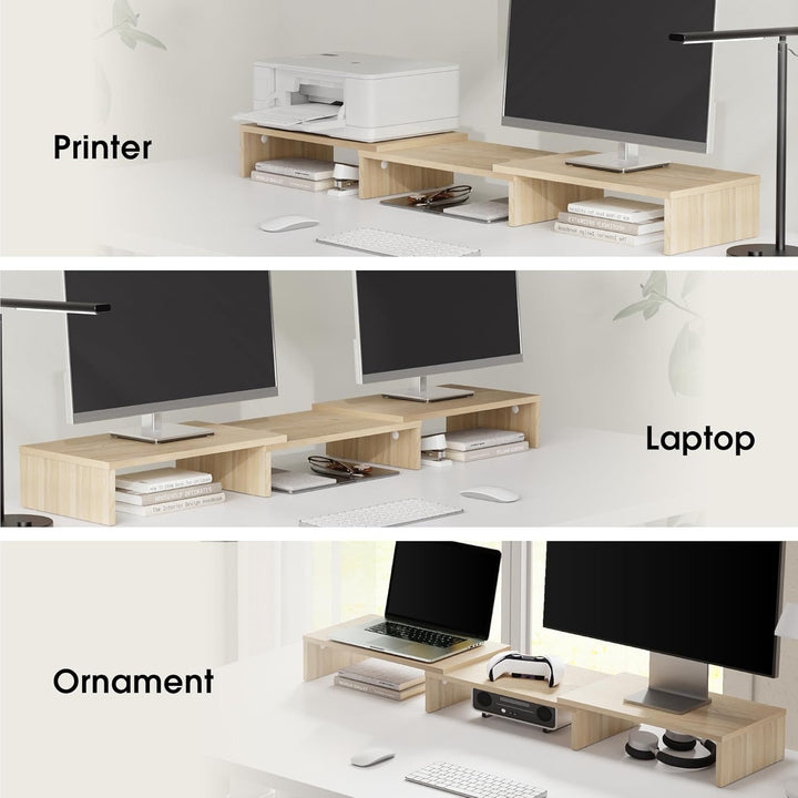 FITUEYES Dual Monitorständer aus Holz, Verstellbare Länge und Schwenkwinkel Bildschirmständer, Monit