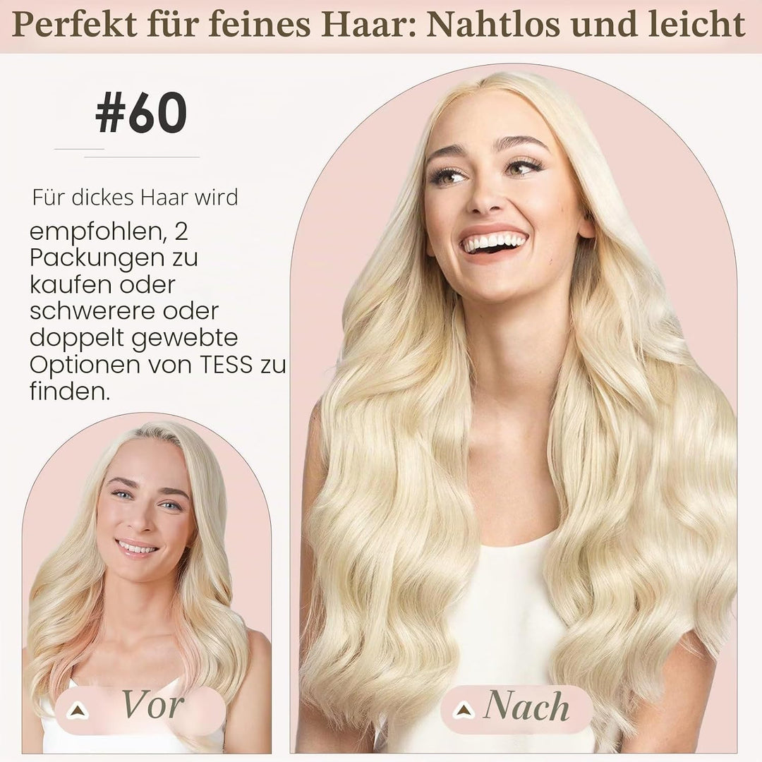 TESS Clip in Extensions Echthaar, 8pcs Clip in Haarverlängerung Remy Echt Haare Natürliche 18 Clips