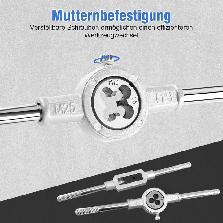 110pcs Gewindeschneider Set, Gewindeschneidsatz Gewinde Metrisch Hochwertig Gewindebohrer Schneideis