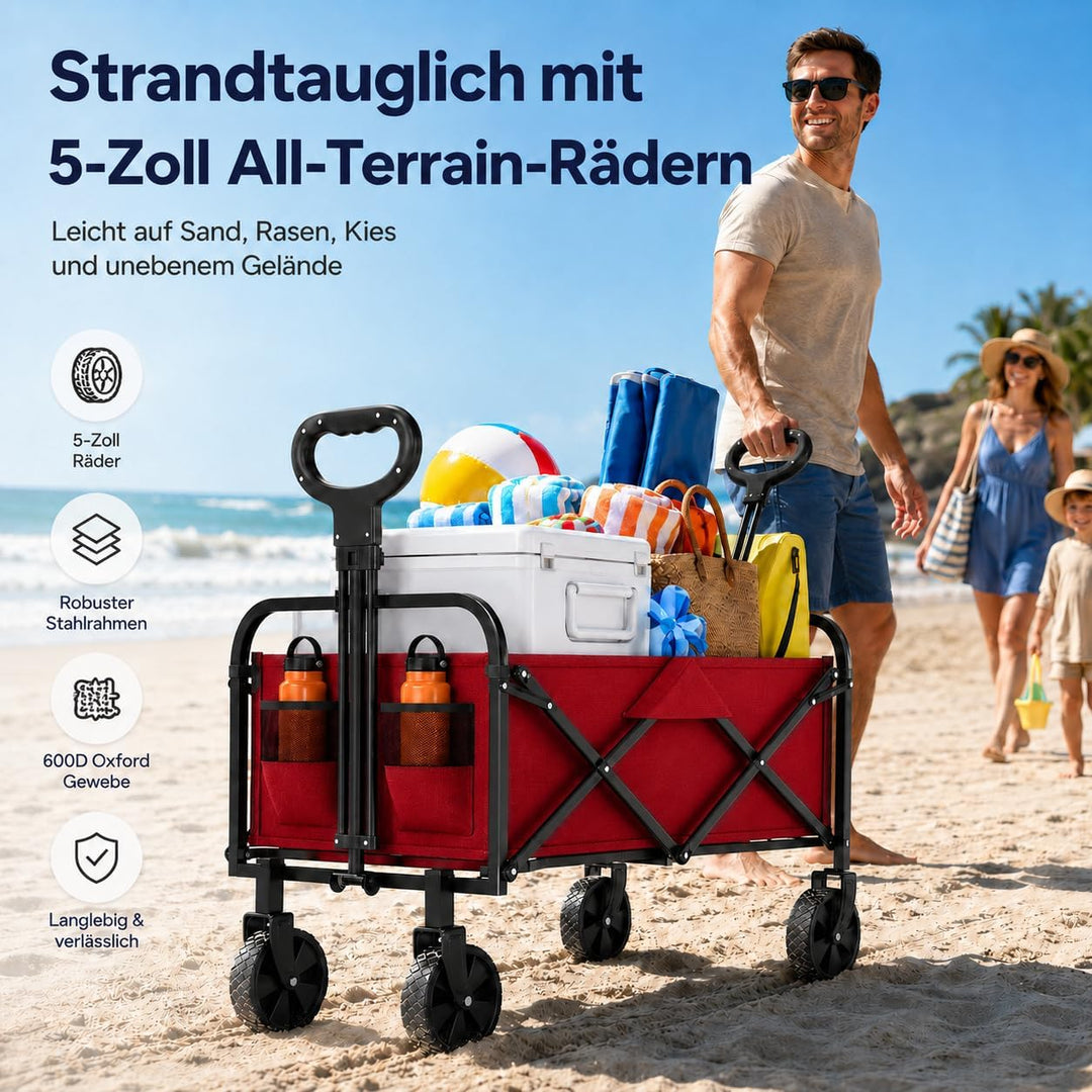 Litake Bollerwagen faltbar 220L, Gartenwagen mit All-Terrain-Rädern | Faltbarer Bollerwagen 220L mit