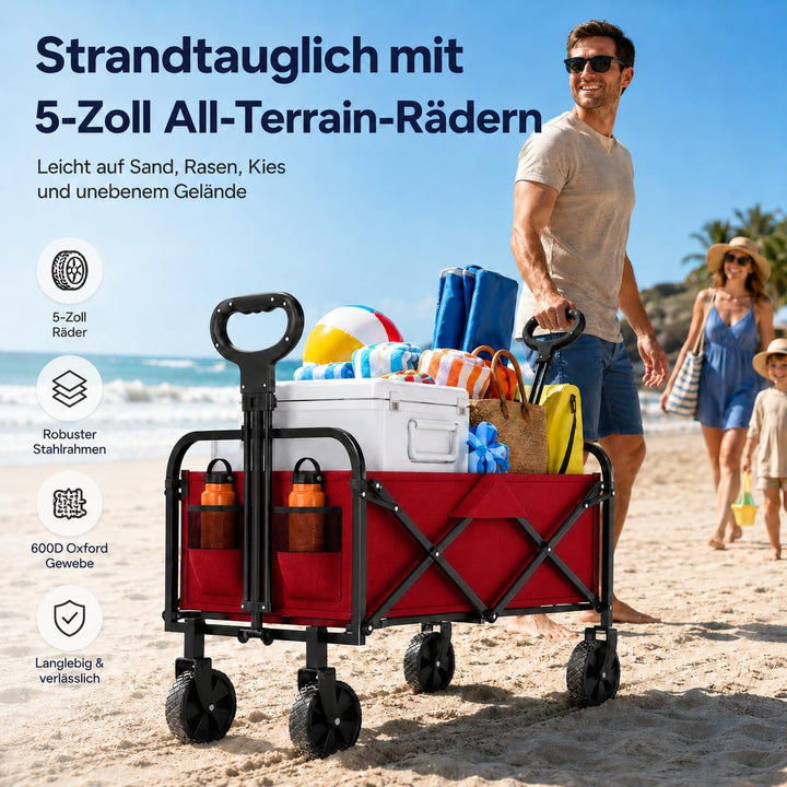 Litake Bollerwagen faltbar 220L, Gartenwagen mit All-Terrain-Rädern | Faltbarer Bollerwagen 220L mit