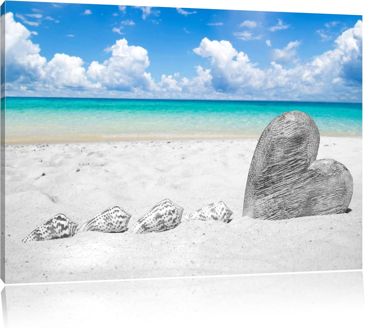Pixxprint Sandstrand mit Muscheln als Leinwandbild/Grösse: 100x70 cm/Wandbild/Kunstdruck/fertig besp