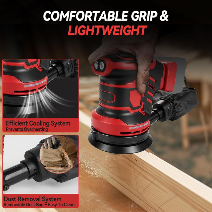 Akku Exzenterschleifer für Milwaukee 18V, 125MM Schleifmaschine für Holz mit Staubabsaugung, 25 Schl