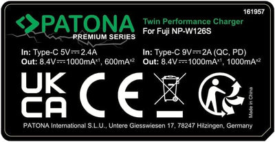 PATONA V1 Protect 2X Akku NP-W126s (1140 mAh) inkl. NTC-Sensor und V1 Gehäuse - mit PD Performance U