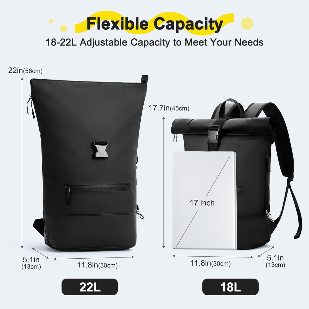 Rolltop Rucksack Herren Damen Wasserdicht Grosse Laptop Rucksack Reiserucksack mit Multifunktionale