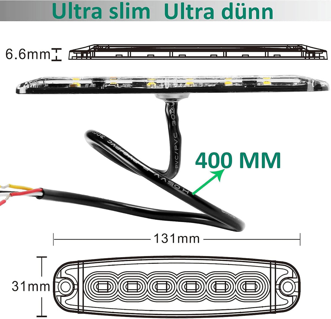 12V/24V 6LED Warnlicht Stroboskoplicht,Ultradünn Led Seite Frontblitzer Amber Blitzer Blitzmodul Ora