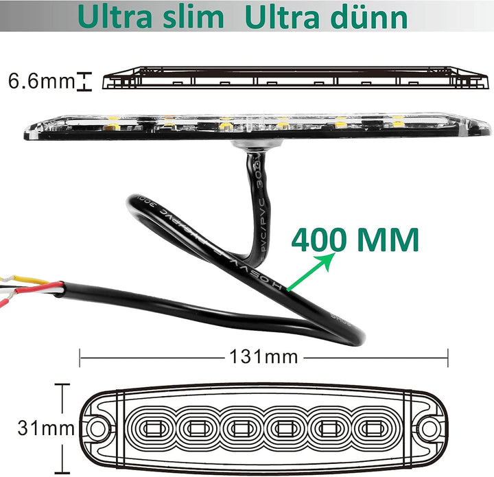 12V/24V 6LED Warnlicht Stroboskoplicht,Ultradünn Led Seite Frontblitzer Amber Blitzer Blitzmodul Ora
