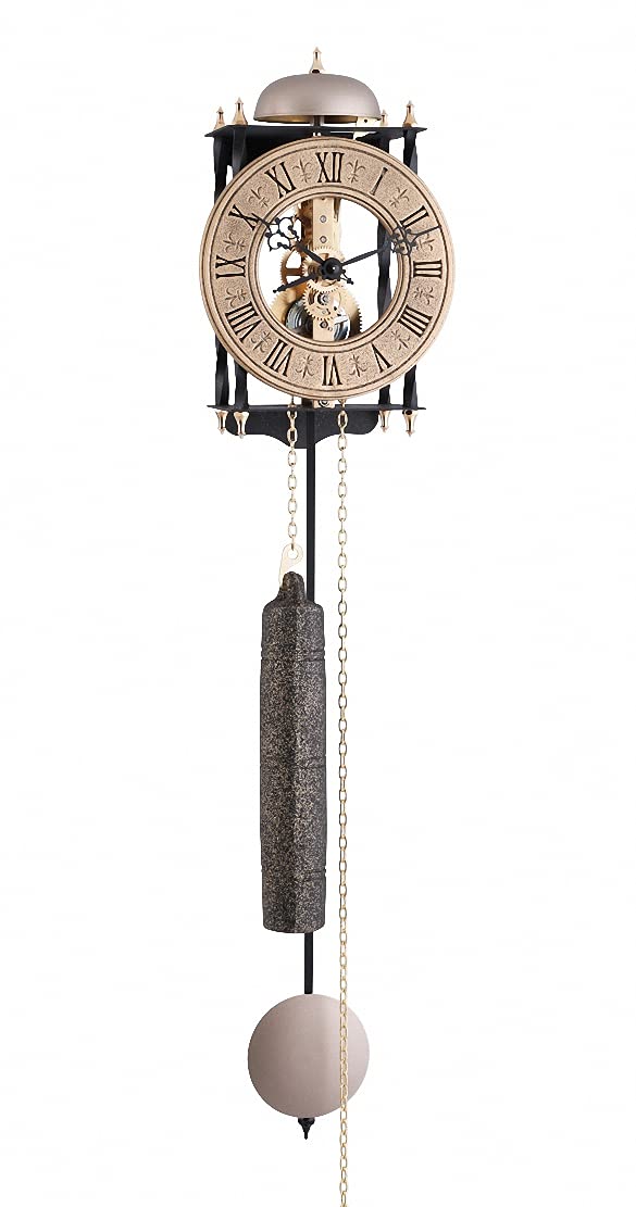 Hermle Uhrenmanufaktur Skelett-Pendelwanduhr, Schmiedeeisen, Gold, 62cm x 15cm x 10cm