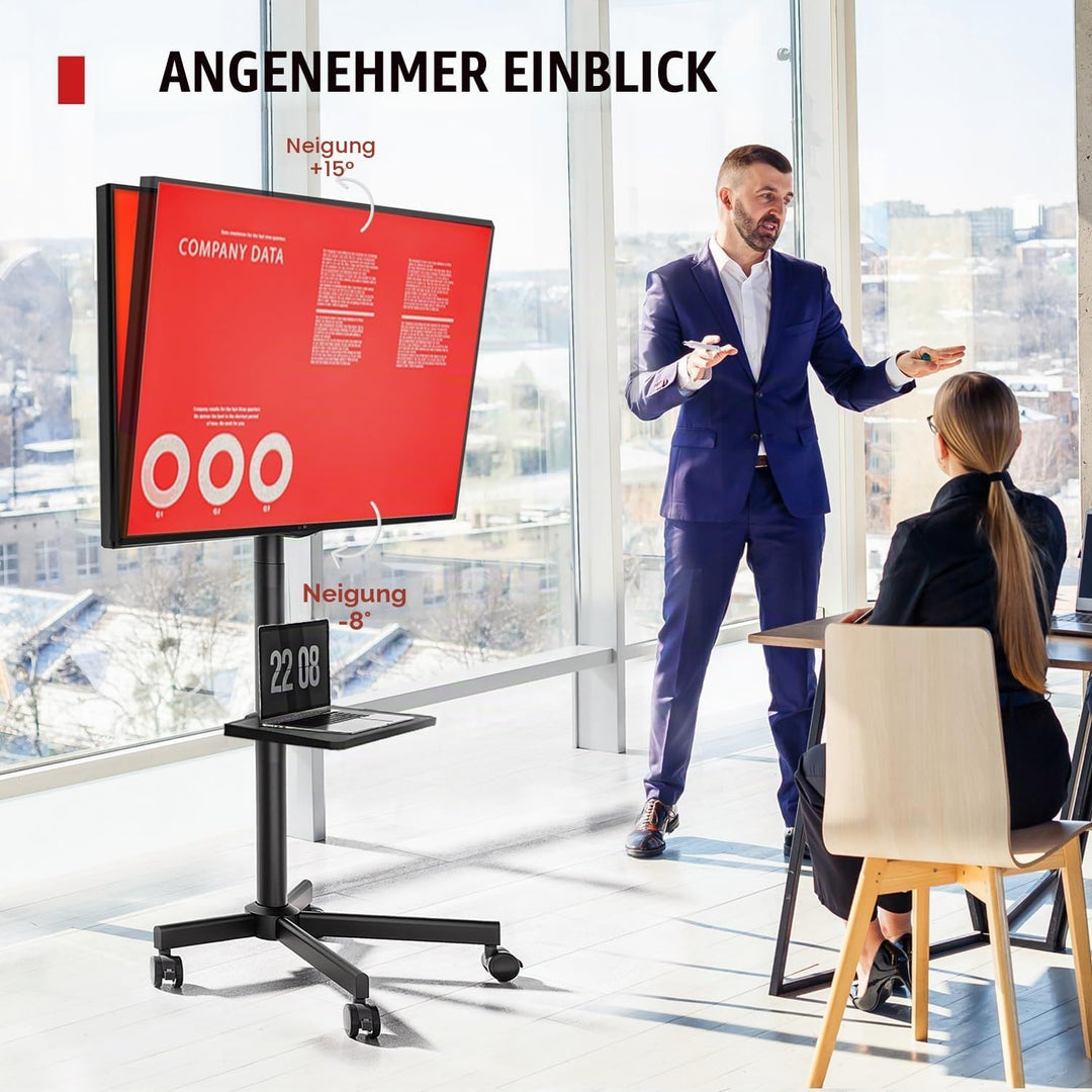AOKCOS TV Ständer Rollbar für 32-65 Zoll Fernseher, TV Wagen mit Tablett, Fernsehständer Höhenverste