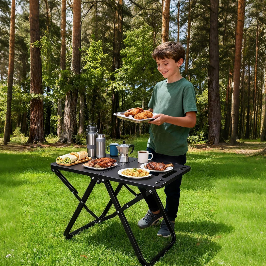 GFTIME Campingtisch Klappbar 60 kg Belastbar, Faltbarer Campingtisch 50 × 38,5cm, Carbonstahl Klappt