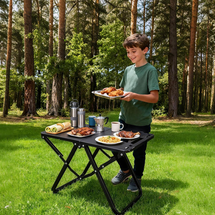 GFTIME Campingtisch Klappbar 60 kg Belastbar, Faltbarer Campingtisch 50 × 38,5cm, Carbonstahl Klappt