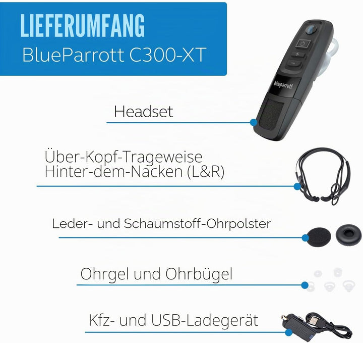 BlueParrott C300-XT Bluetooth Headset mit Geräuschunterdrückung – Freisprecheinrichtung, Kabelloses